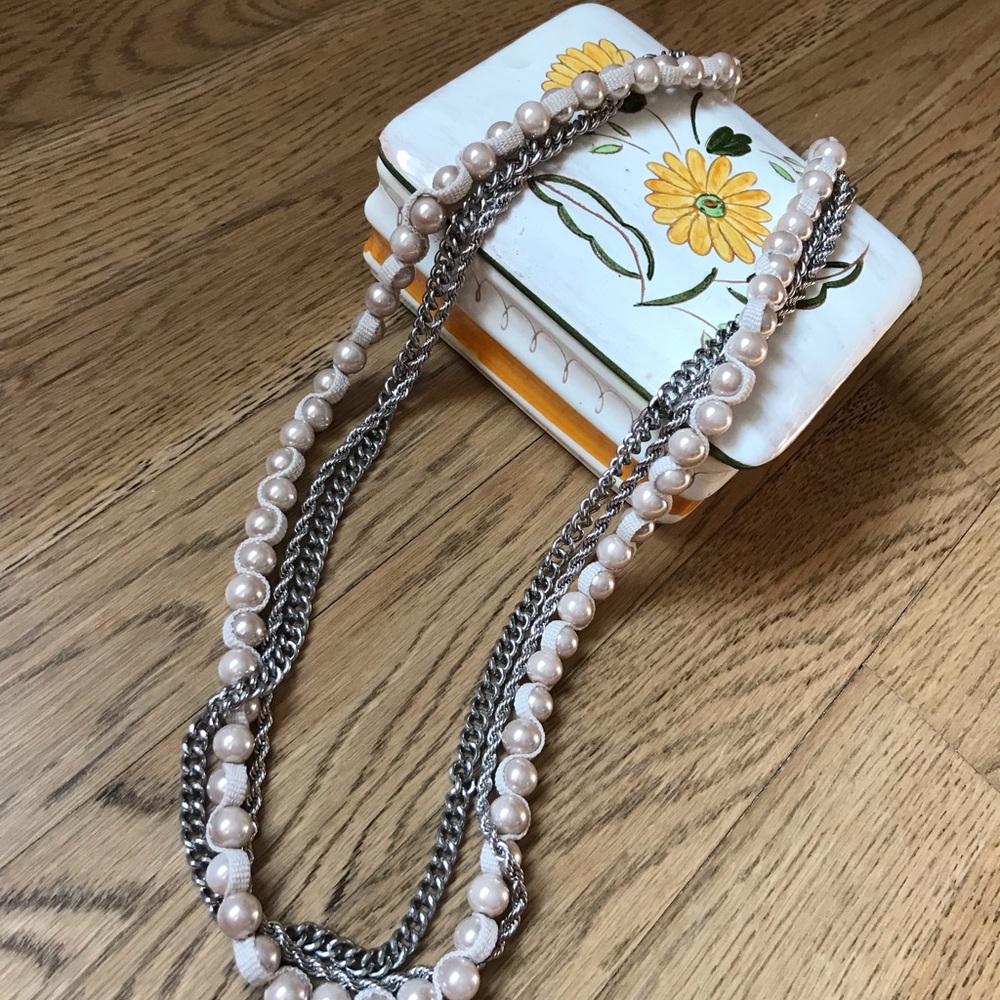 Bundle 3 for $10 Silver toned faux champagne colored pearl necklace EUC